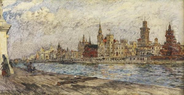 Vue Des Pavillons Etrangers De L'exposition Universelle De Paris En1900 Oil Painting by Frederic Anatole Houbron