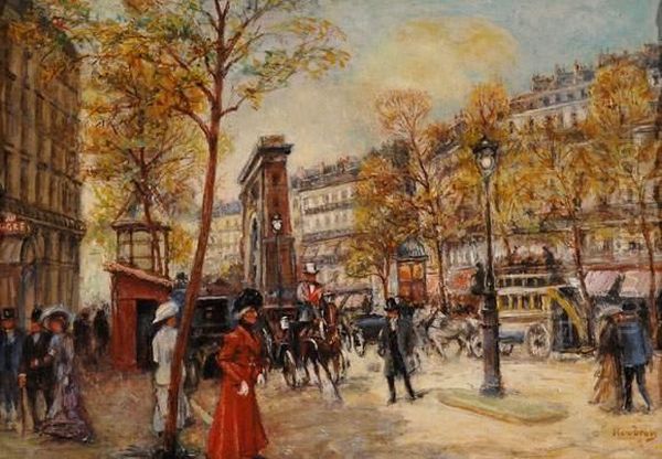 Les Grands Boulevards, La Porte Saint-martin, Circa 1905 Oil Painting by Frederic Anatole Houbron