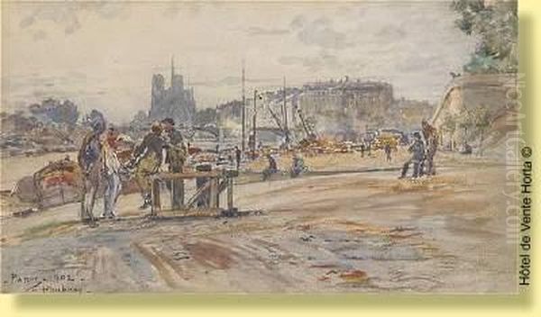 Quai A Paris En 1902 Oil Painting by Frederic Anatole Houbron