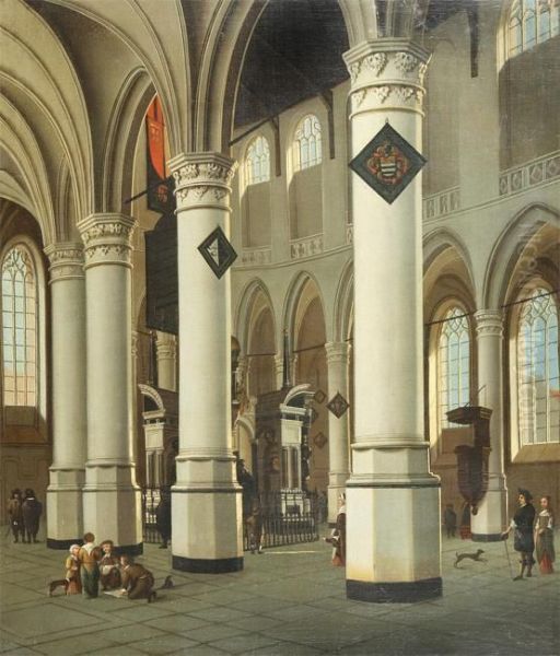 Church Interior Oil Painting by Gerrit Houckgeest