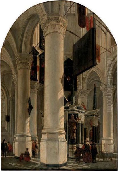 The Interior Of The New Church With The Tomb Of Willem The Silent, Delft Oil Painting by Gerrit Houckgeest