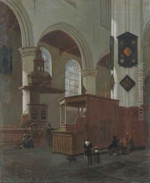 Kircheninterieur. In Der Oude Kerk, Delft. Oil Painting by Gerrit Houckgeest