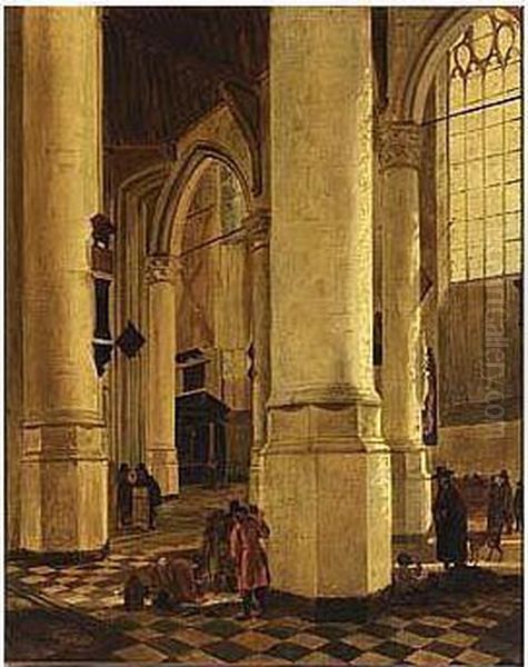 Delft: The Interior Of The Oude Kerk With The Tomb Of Piet Hein Oil Painting by Gerrit Houckgeest