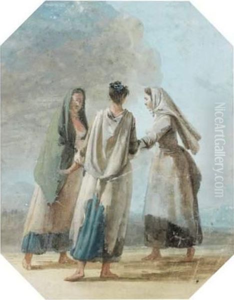 Trois Femmes En Pied Discutant Oil Painting by Jean-Pierr Houel