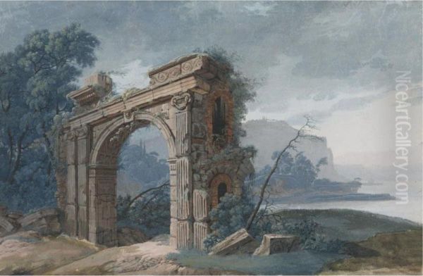 Italianate River Landscape With A Ruined Arch Oil Painting by Jean-Pierr Houel