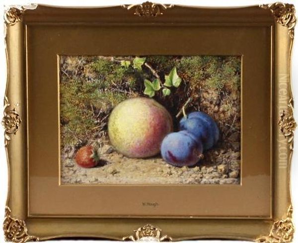 Still Life Of Fruit On A Mossy Bank Oil Painting by William Hough