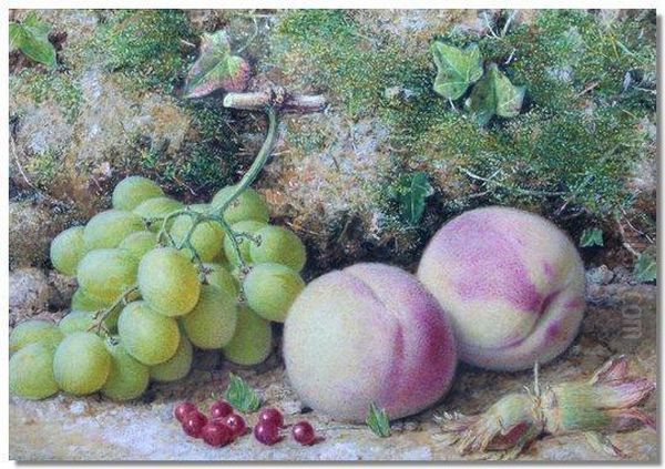 Still Life Study Of Grapes, Peaches And Red Currants Oil Painting by William B. Hough