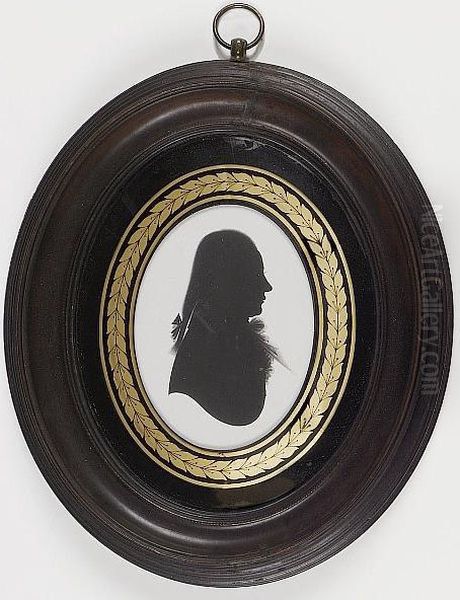 A Silhouette Of A Gentleman, Profile To The Right, Wearing Coat And Frilled Shirt With Tied Cravat, His Hair Worn Oil Painting by Houghton & Bruce