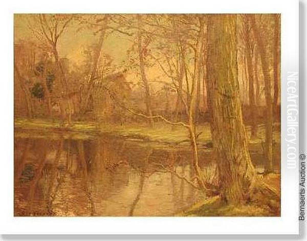 Pond In Thewoods. Oil Painting by Leon Houjoux