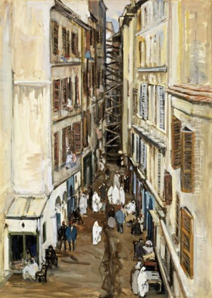 Alger, La Rue D'orleans Dans Le Quartier De La Marine Oil Painting by Henri Hourtal