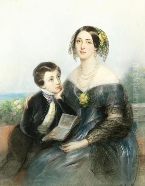 Portrait Of Aurora Demidova-karamzina And Her Only Son, Paul Oil Painting by Laure, Nee Girard Houssaye De Leomenil