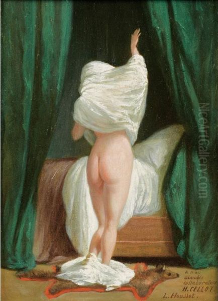 Le Coucher [ ; Bedtime ; Oil On Canvas Laid Down On Cardboard ; Signed And Dedicated Lower Right] Oil Painting by Louis Houssot