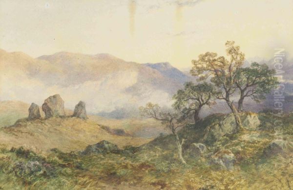 A Rocky Moorland Landscape Oil Painting by John Adam P. Houston