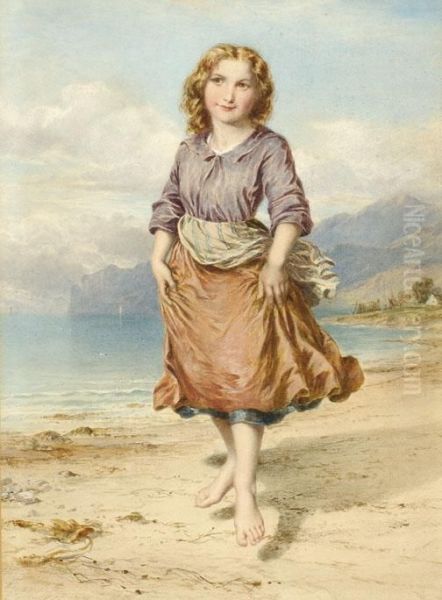 A Girl On The Beach Oil Painting by John Adam P. Houston