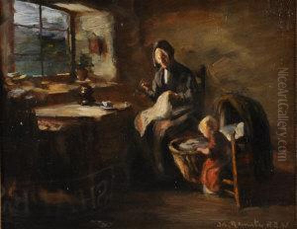 Interior With Mother And Child Oil Painting by John Rennie MacKenzie Houston