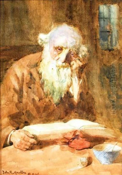 An Elderly Bearded Gentleman Reading A Book Oil Painting by John Rennie MacKenzie Houston