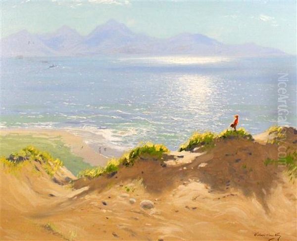 Isle Of Arran From The Dunes At Troun Oil Painting by Robert Houston