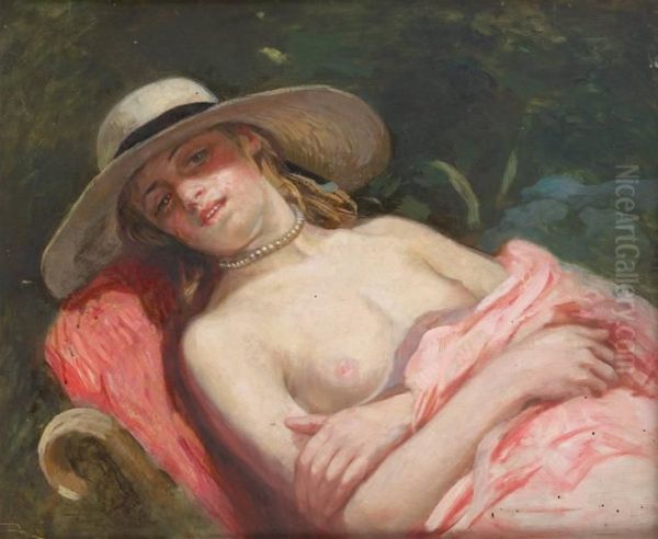 Jeune Femme Partiellement Denudee Au Soleil Oil Painting by Leon Houyoux