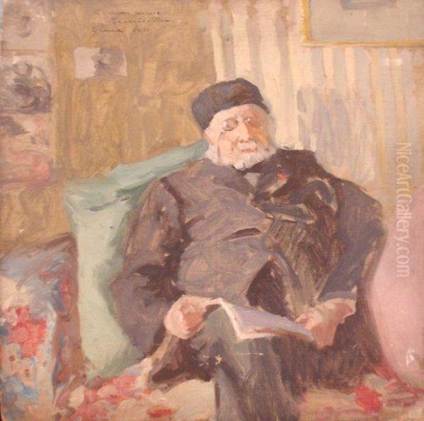 Vieil Homme Lisant Oil Painting by Beatrice Julia How