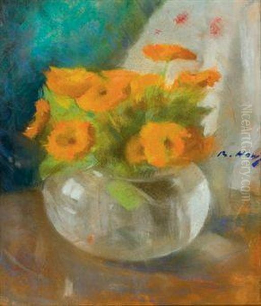 Fleurs Oranges Dans Un Vase Oil Painting by Beatrice Julia How