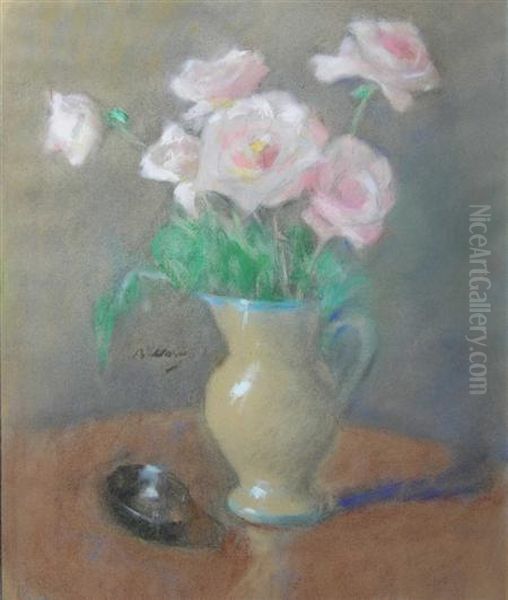 Still Life Of Pink Roses Oil Painting by Beatrice Julia How