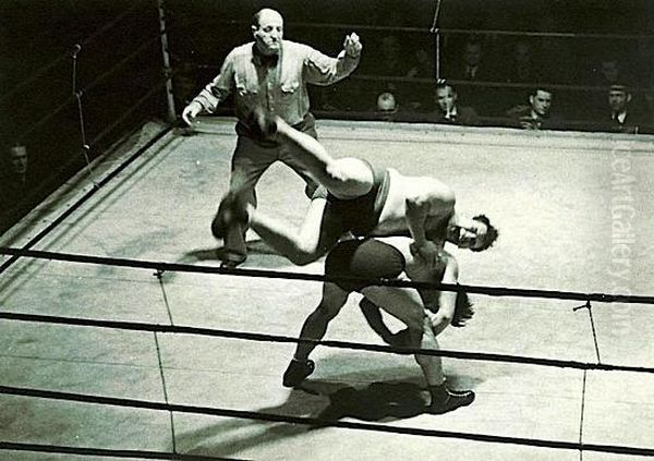 Wrestling I, New York City, 1938 Oil Painting by Frank Howard