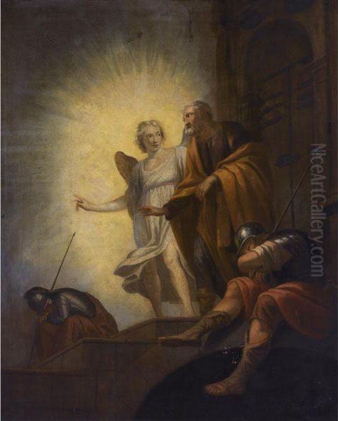 The Angel Waking Peter In The Prison Oil Painting by Howard, H.