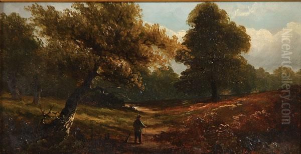 Hunter In Fall Landscape Oil Painting by James Howard Martin