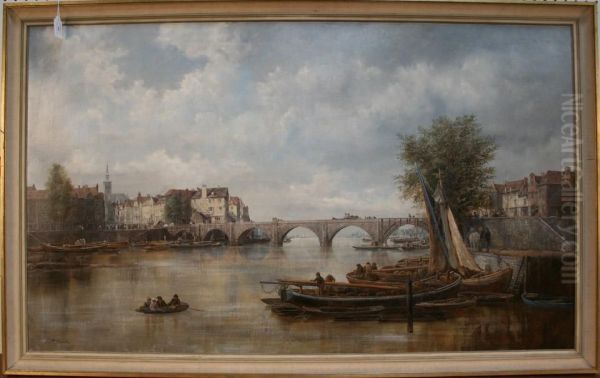 St Angiers, Old Bridge On The Rhine Oil Painting by William Howard Hart