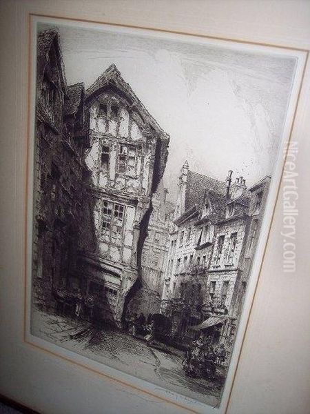 Rue Saint Romain, Rouen Oil Painting by Albany E. Howarth