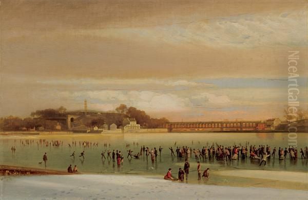 Skating On The Schuylkill Oil Painting by William Henry Howe