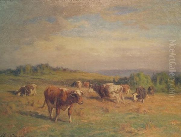 Cows In A Pasture Oil Painting by William Henry Howe