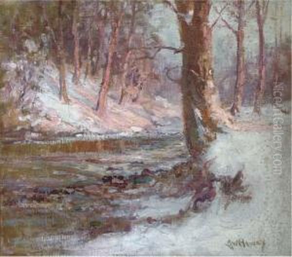 A Snowy Woodland Oil Painting by John William Howey