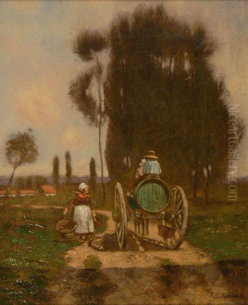 Workers On A Country Road Oil Painting by Alfred Cornelius Howland