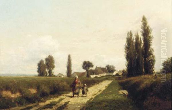 A Mother And Child On A Country Path Oil Painting by Alfred Cornelius Howland