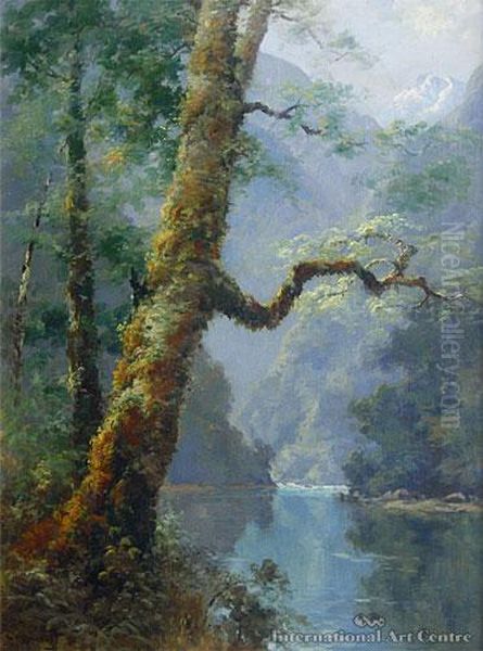 Clinton River Fiordland Oil Painting by Charles Henry Howorth