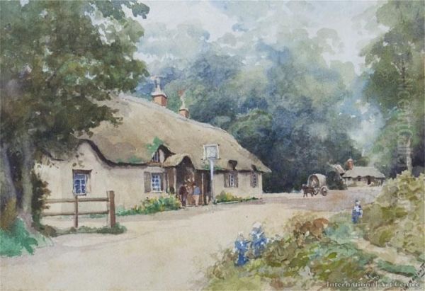 Thatched Cottages Oil Painting by Charles Henry Howorth