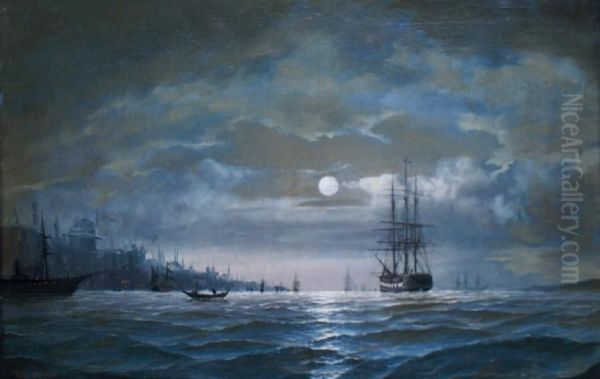 Istanbul Et Le Bosphore Au Clair De Lune Oil Painting by Edward Hoyer