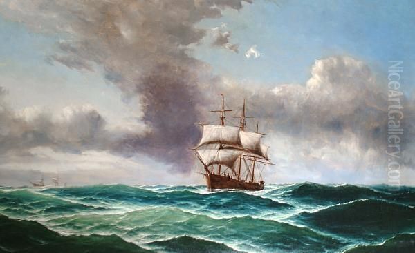 Shipping On The High Seas, Under An Impending Storm Oil Painting by Edward Hoyer