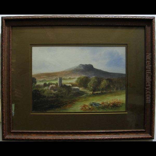 Landscape With Grazing Cattle And Distant Castle Oil Painting by William Hoyer