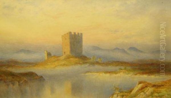 A Ruined Castle In Misty Highland Oil Painting by William R. Hoyles