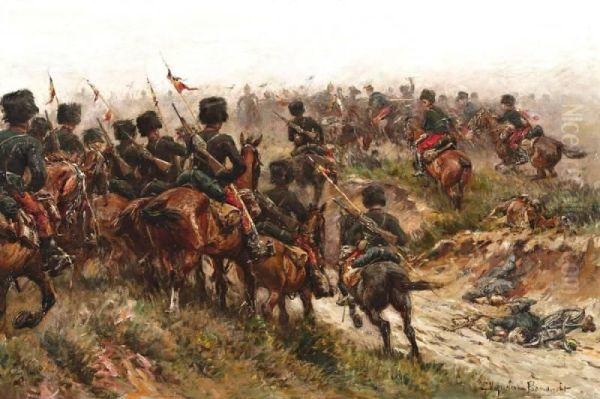 Ruiterslag Tussen De Belgische Cavalerie En De Duitse Ulanen Oil Painting by Jan Hoynck Van Papendrecht