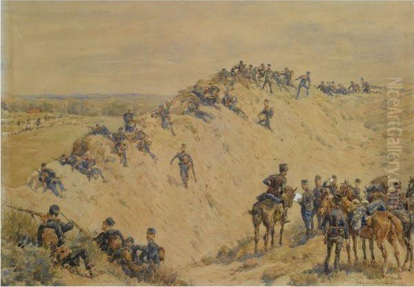 Infantry In The Dunes Oil Painting by Jan Hoynck Van Papendrecht