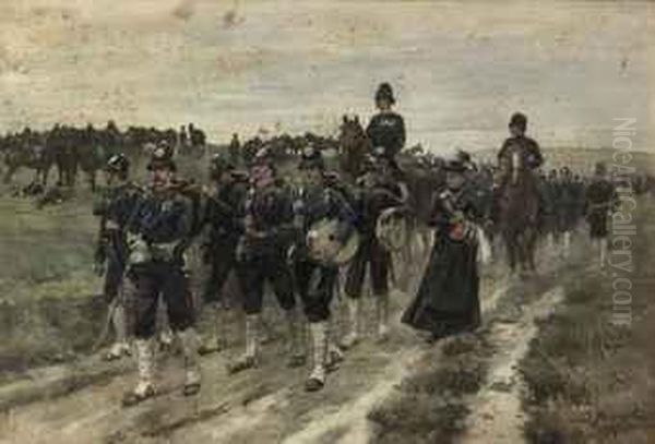 Dutch Military Parade With Sutler Oil Painting by Jan Hoynck Van Papendrecht