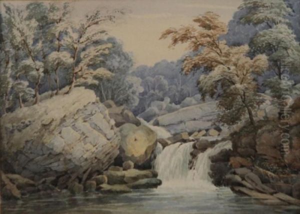 Waterfall Scene Oil Painting by John Barr Clarke Hoyte