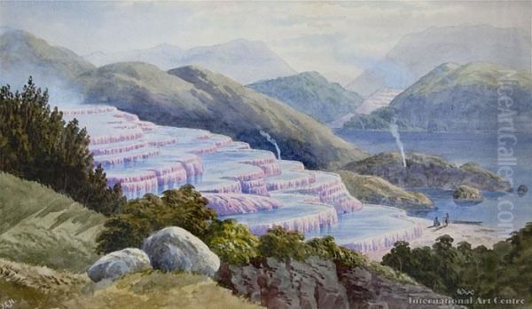 Pink Terraces, Rotomahana Oil Painting by John Barr Clarke Hoyte