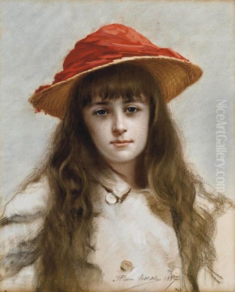 Il Cappello Rosso Oil Painting by Pierre Adolphe Huas