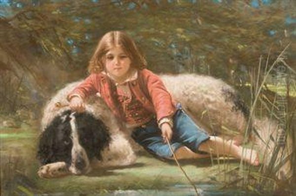 Garcon Pechant Avec Son Chien Oil Painting by Pierre Adolphe Huas