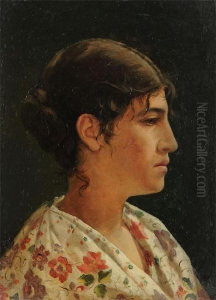 Young Girl In Profile Oil Painting by Pierre Adolphe Huas