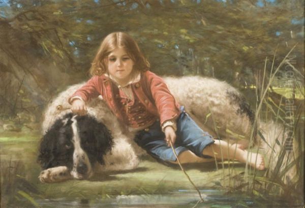 Un Garcon Pechant Avec Son Chien Oil Painting by Pierre Adolphe Huas